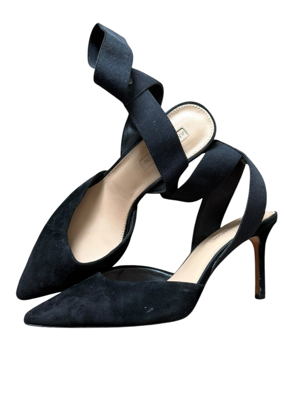 Antonio Melani Stelena Suede Ankle Strap Pumps Black Leather Sole Heels Size 8.5